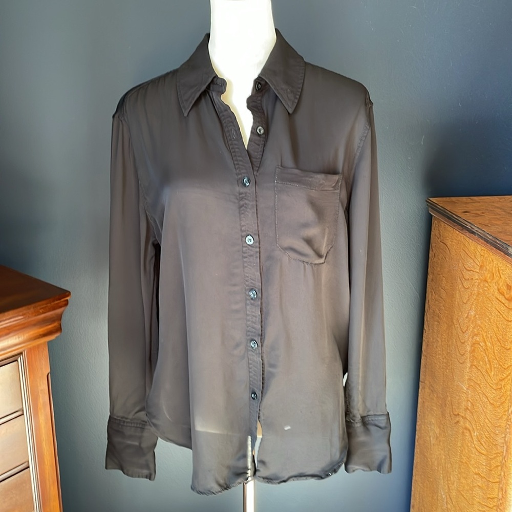 L’Acadamie Silky Black Collared Button Down Shirt Long‎ Sleeved Size Small - Picture 2 of 12